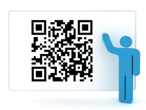 man standing by qr code